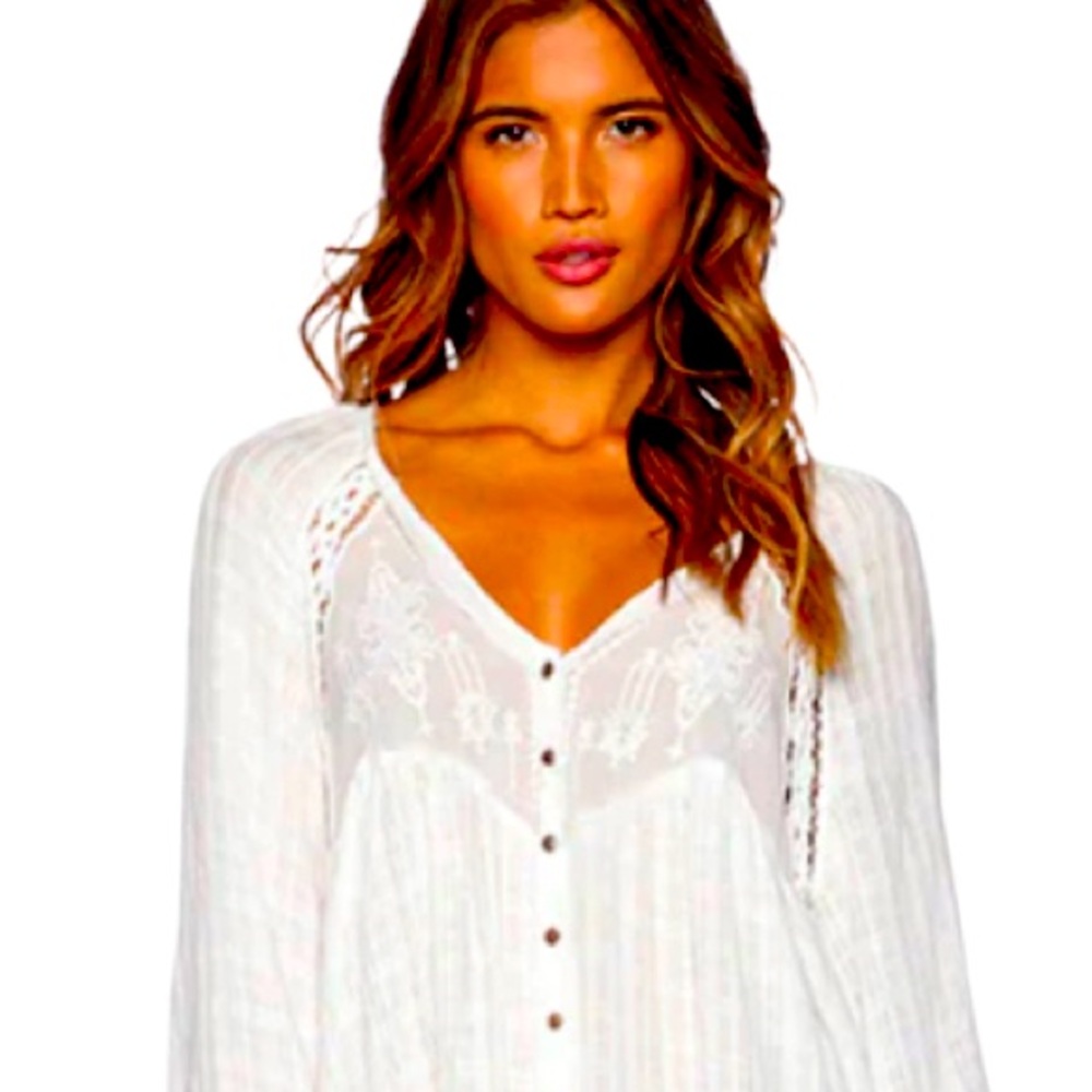 Free People white LIE top Women’s linen shirt size LARGE